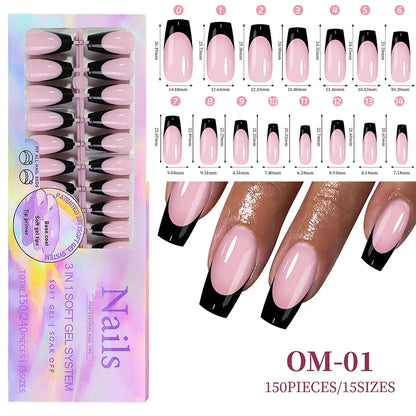 150Pcs/Box Acrylic Press on Nails Full Cover Fake False Tips Soft Gel Extension T-shaped Oval Capsule Almond Sculpted Salon DIY