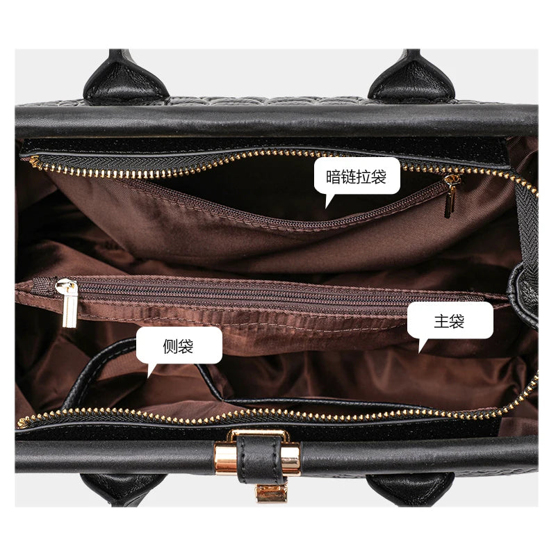 Aidrani Genuine leather women's handbag, fashion crocodile pattern design, high-end luxury cowhide bag large capacity.