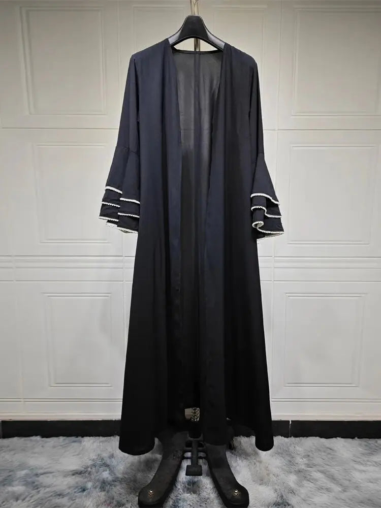 Eid Black Open Kimono Abaya Dubai Luxury 2024 Palestine Muslim African Dresses For Women Kaftan Dress Islam Robe Femme Musulmane.