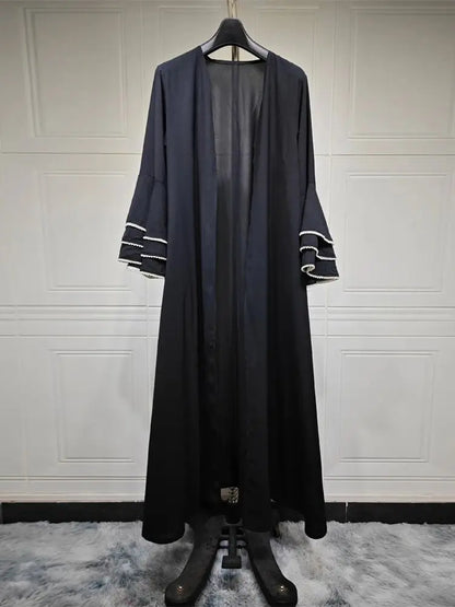 Eid Black Open Kimono Abaya Dubai Luxury 2024 Palestine Muslim African Dresses For Women Kaftan Dress Islam Robe Femme Musulmane.