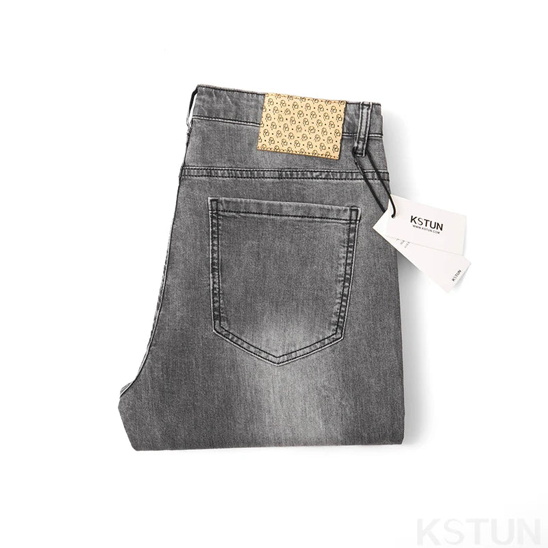 KSTUN Graue Jeans für Herren, Stretch, schmal, gerade, normale Passform, Freizeithose, Sommer-Denim-Hose, Herrenbekleidung, Herren-Jeans, Modemarke.