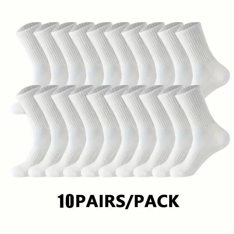 5/10/20 Pairs Neutral Solid Color Round Neck Socks Spring Autumn Sweat Absorbing Breathable Comfortable All-season Sports Socks.