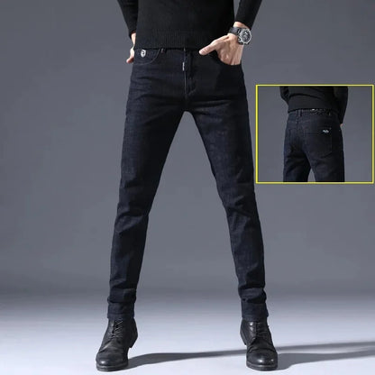 Slim Fit Men's Jeans Casual Elastic Korean Style Autumn Grey Trendy Long Pants Versatile Slim Legged Casual Trousers