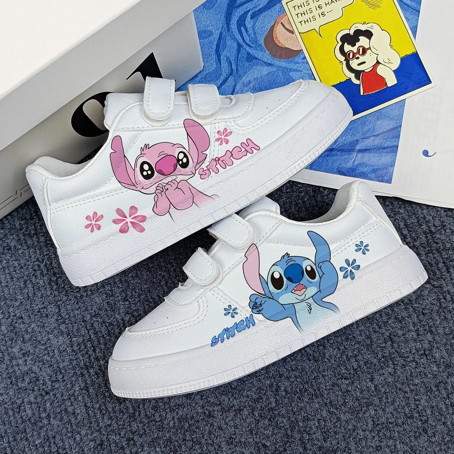 Disney kids cartoon Stitch princess cute Casual shoes non-slip soft bottom sports shoes for child gift.