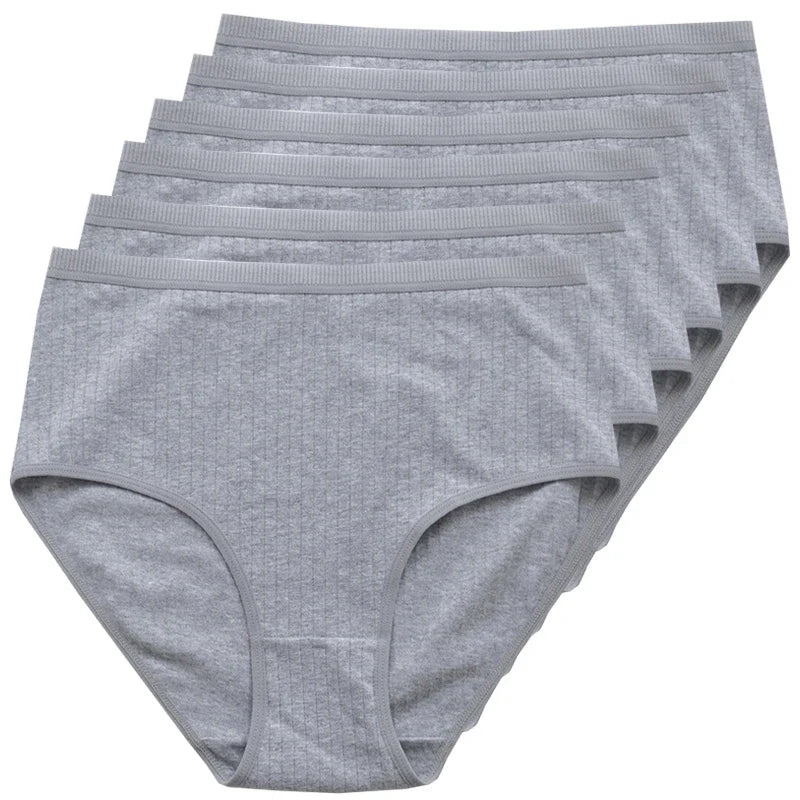 6pcs Cotton Women Panties Lady Plus Size Underwear High Waist Briefs Breathable Solid Color Female Lingerie Shorts