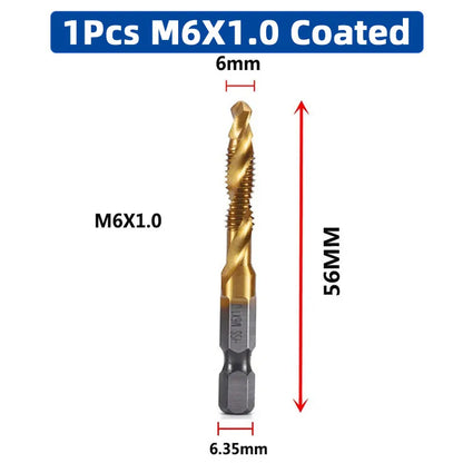 SIQICNC Schaft Titanbeschichtetes HSS-Schraubgewinde Metrisches Gewindebohrer Bohrer Schraubenmaschine Compound Tap M3 M4 M5 M6 M8 M10 Handwerkzeuge