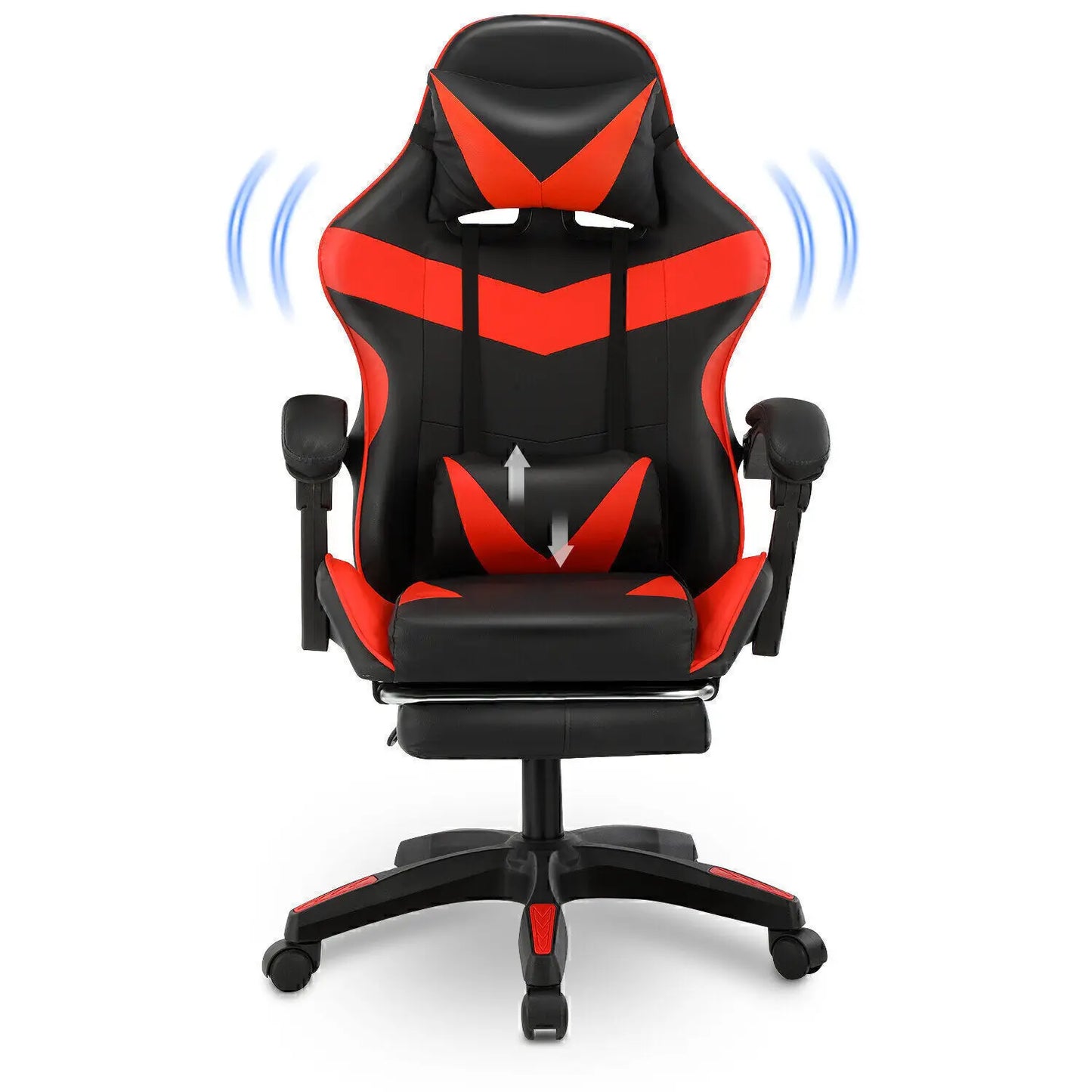 Bürostuhl Ergonomisch Gaming Stuhl Massage Gaming Sessel mit Kopfstütze Massage-Lendenkissen, Gepolstert Gaming Chair, Drehsessel,150kg Kapazität,Schwarz Rot