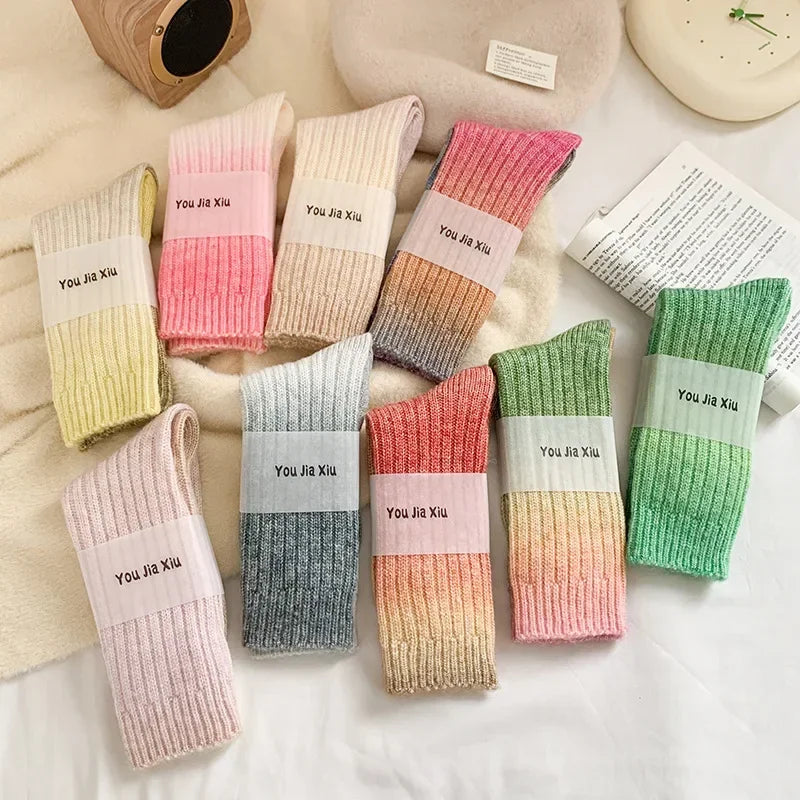 Winter Thick Warm Long Socks Gradient Wool Cashmere Kawaii Socks Women Thermal Floor Sleeping Socks New Year Gift Autumn 2024New.