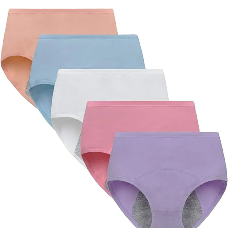 5PCS Menstrual Panties Physiological Pants Teens Breathable Leakproof Briefs Women Postpartum Underwear.