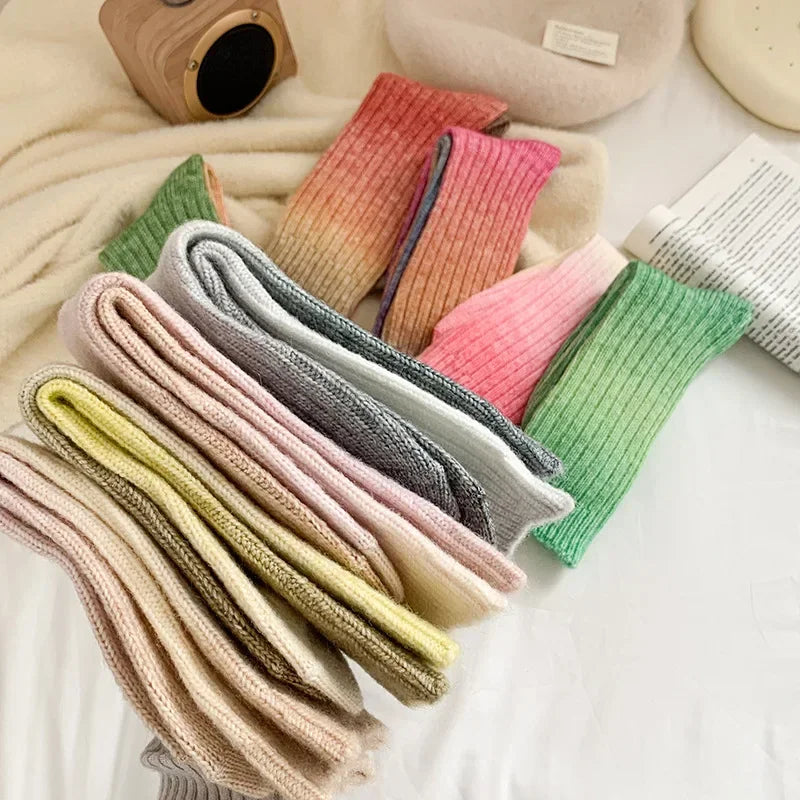 Winter Thick Warm Long Socks Gradient Wool Cashmere Kawaii Socks Women Thermal Floor Sleeping Socks New Year Gift Autumn 2024New.