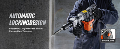 VEVOR Hochleistungs-Betonbrecher Abbruchhammer 1400 W, 19 J Schlagkraft Elektroabbruchhammer, Bohrhammer Betonhammer Stemmhammer 2900 BPM, inkl. Spitzmeißel, Flachmeißel, für Schiefer, Beton usw.