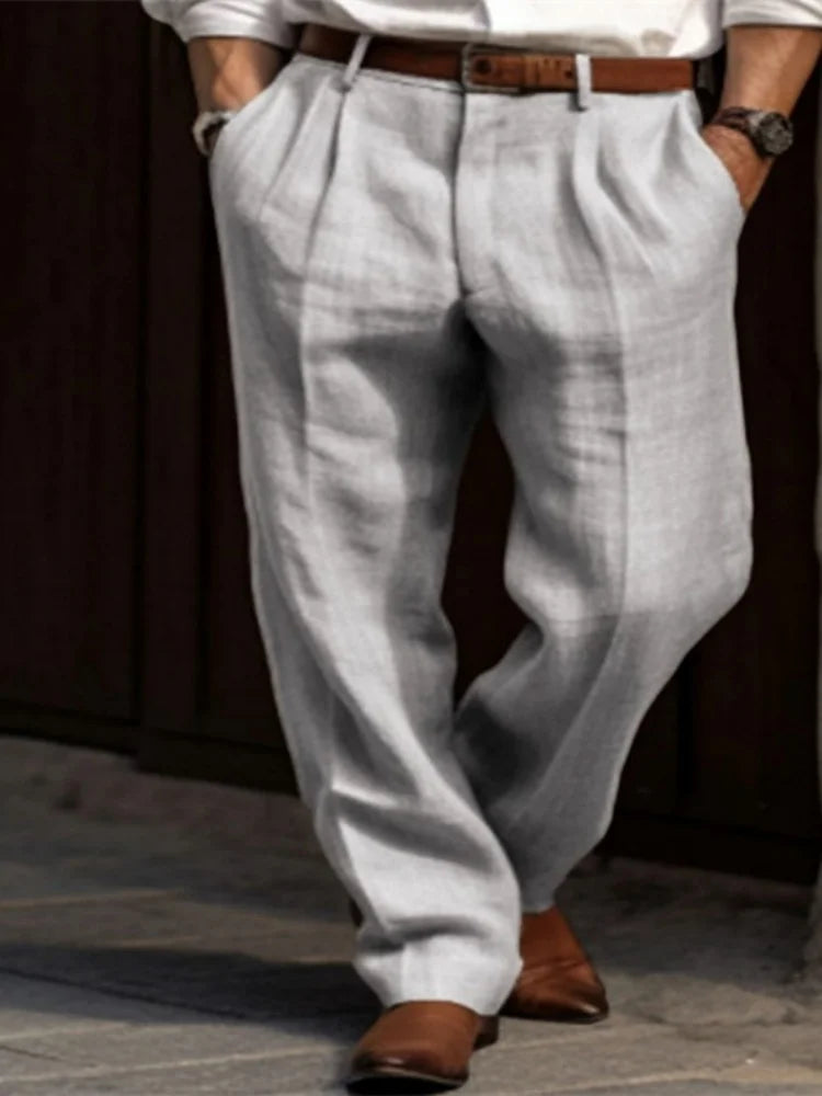 2025 Men's Stand Pocket Casual Linen Pants Solid White Gray Trouser Plus Size 3xl Mens Elegant Fashion Sweatpants Men Streetwear.