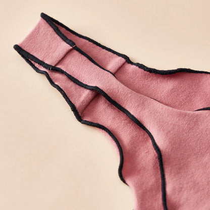 4pcs women's cotton solid color thong sexy comfortable women's underwear daily breathable T-back knitted bow cute girl low-waist.