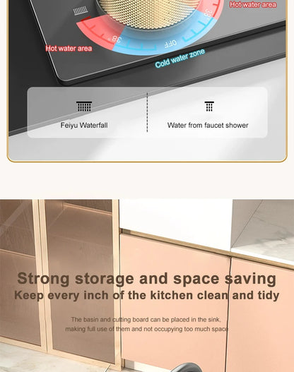 Large Single Slot Embossed Stainless Steel Waterfall Kitchen Sink  Household Wash basin Dishwashing  Sink For Kitchen