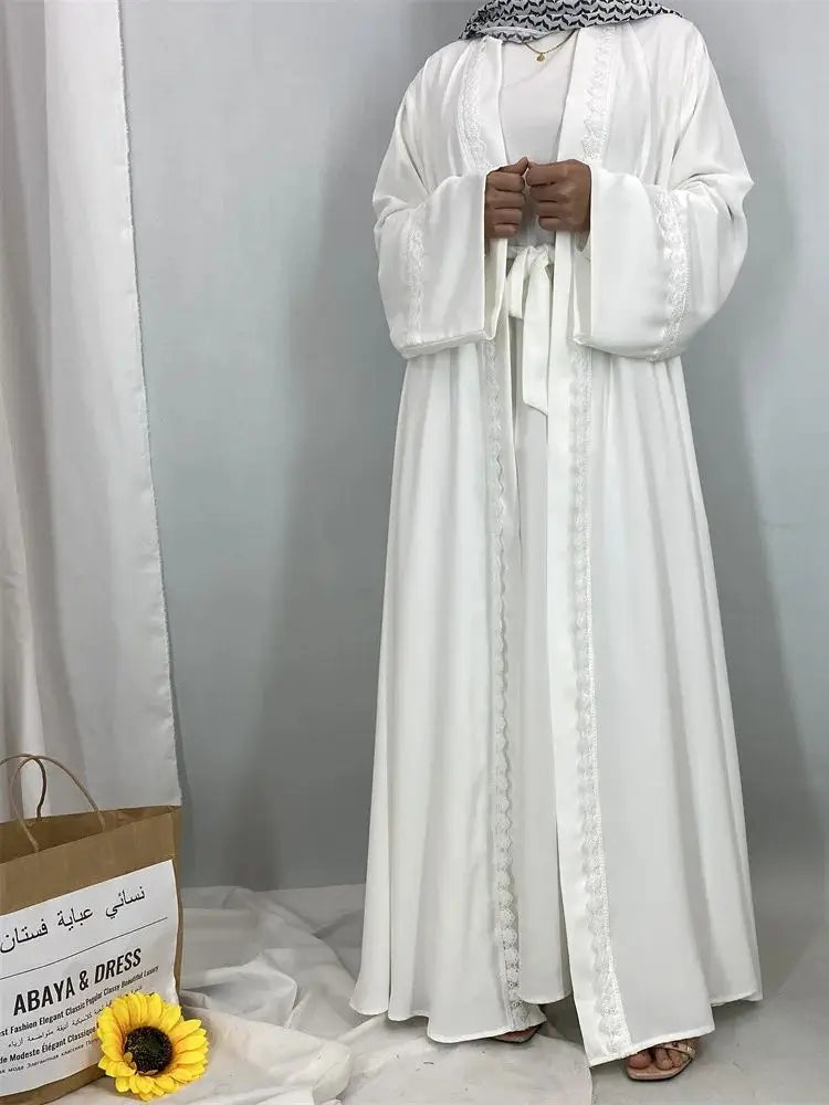 Ramadan Eid Mubarak Open Black White Muslim Modest Kimono Abaya Damen Dubai Islam Women Kebaya Kaftan Robe Femme Musulmane.