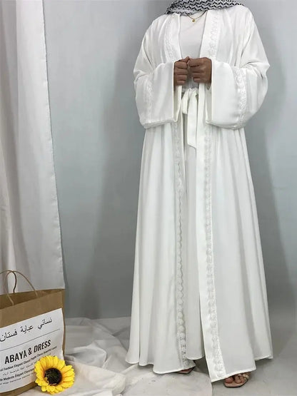 Ramadan Eid Mubarak Open Black White Muslim Modest Kimono Abaya Damen Dubai Islam Women Kebaya Kaftan Robe Femme Musulmane.