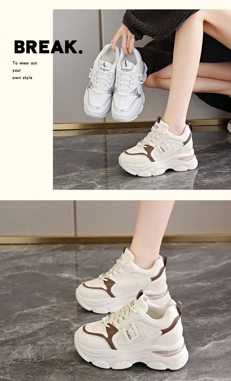 Women Thick Bottom Ultra-light Sneakers New Spring Autumn White Sports Shoes Casual Woman Comfort Breathable Running Shoes.