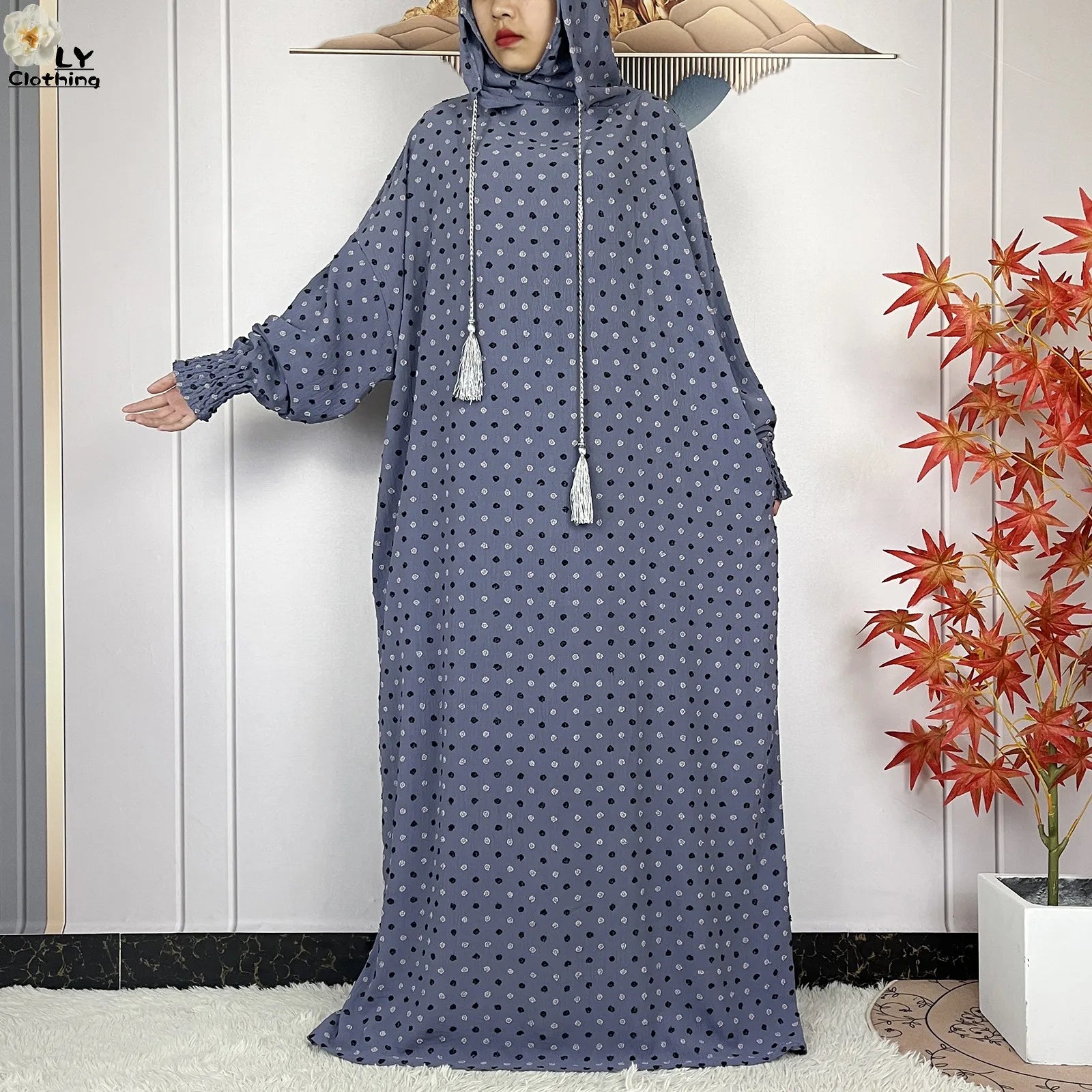 2024New Pure Cotton Ramadan Muslim Two-Hat Abaya Dubai Turkey Islam Prayer Clothes Loose Robe Islamic Women Traditional Clothing.