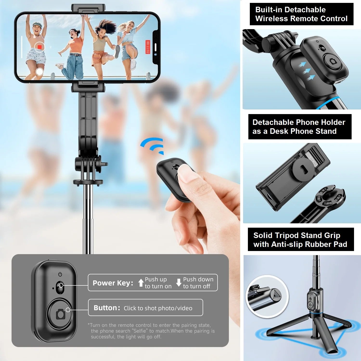 Selfie Stick with Tripod Stand and Remote, 42" Extendable Selfie Stick for iPhone 15 14 13 12 Pro Max Android Galaxy S23 S22.