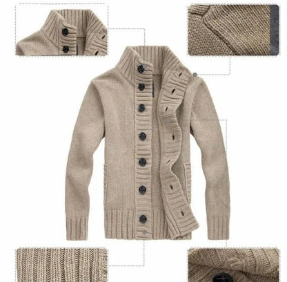 Jackets Apricot Knitted Cardigan Male Solid Color Thick Men's Sweaters with Pockets Streetwear Casual Long Sleeve Cashmere Open.