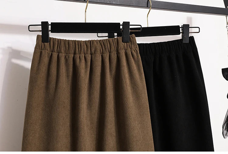 2025 Autumn Winter Plus Size Skirts Women High Waist Solid A-line Skirt Back Slit Korean Thick Elegant Fleece-lined Style Skirts.
