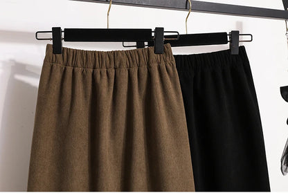 2025 Autumn Winter Plus Size Skirts Women High Waist Solid A-line Skirt Back Slit Korean Thick Elegant Fleece-lined Style Skirts.