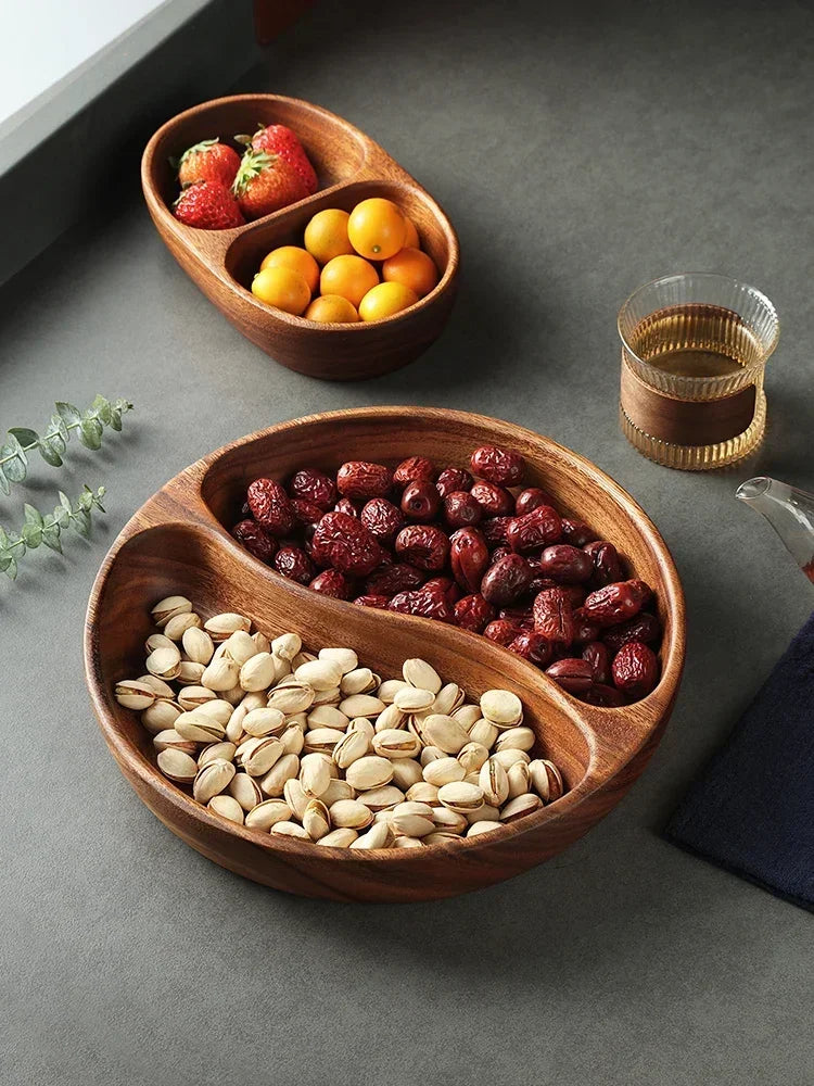 Solid Wood Tray Acacia Wood Premium Kung Fu Tea Small Tray Fruit Snacks Nuts Dessert Plate Desktop Storage Tableware.