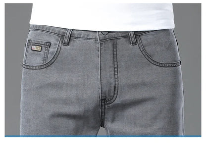 Summer Lyocell Ultra-thin Jeans Men Straight Stretch Breathable Denim Pants Fashion Business Casual Male Trousers Black Gray.