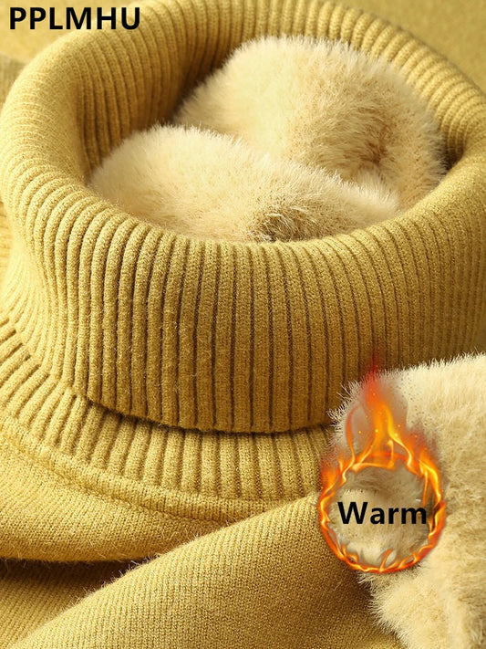 Pullover Für Frauen Winter Verdicken Rollkragen Schlank Stricken Pullover Neue Warme Plüsch Samt Gefüttert Strickwaren Jumper Tops Casual Poleras
