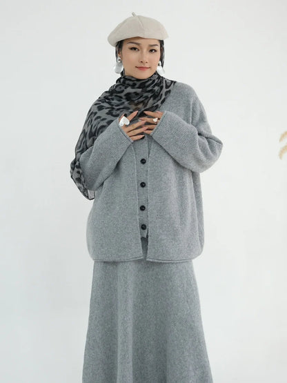 Muslim Women Dubai Abayas Dress Modest Winter Thick Knitted Set Solid Color Three Piece Set Islam Robe Femme Kaftan Clothing set.