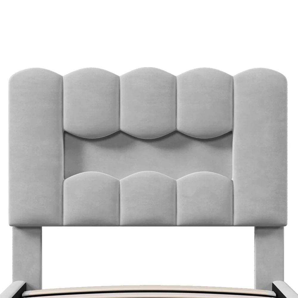 Modernes Polsterbett, 90 x 200 cm, ohne Matratze, LED-Beleuchtung, mit hydraulischem Gerät, verstellbarer Kopfteil, Samt, Grau