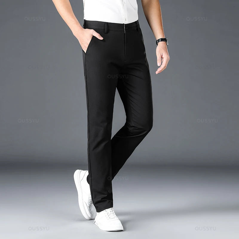 2025 Spring Autumn New Men's Straight Casual Pants Business Fashion Khaki Grey Red Black Solid Color Trousers Plus Size 38 40.