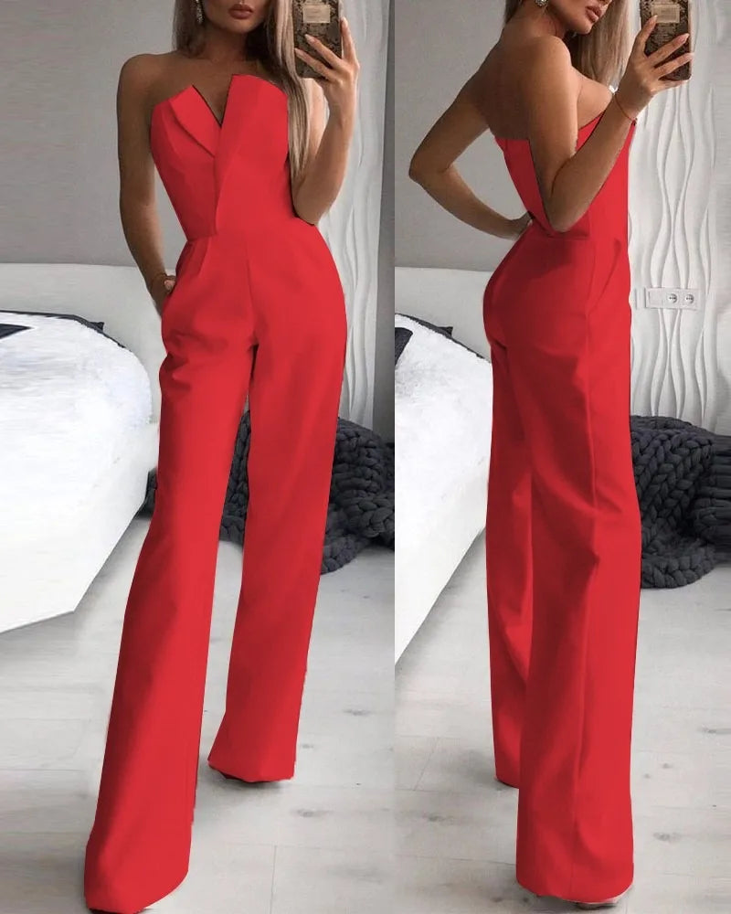 Summer Long Rompers Women Jumpsuit Elegant Strapless Summer Sleeveless Wide Leg Club Party Outfits Work 2024 White Overalls.