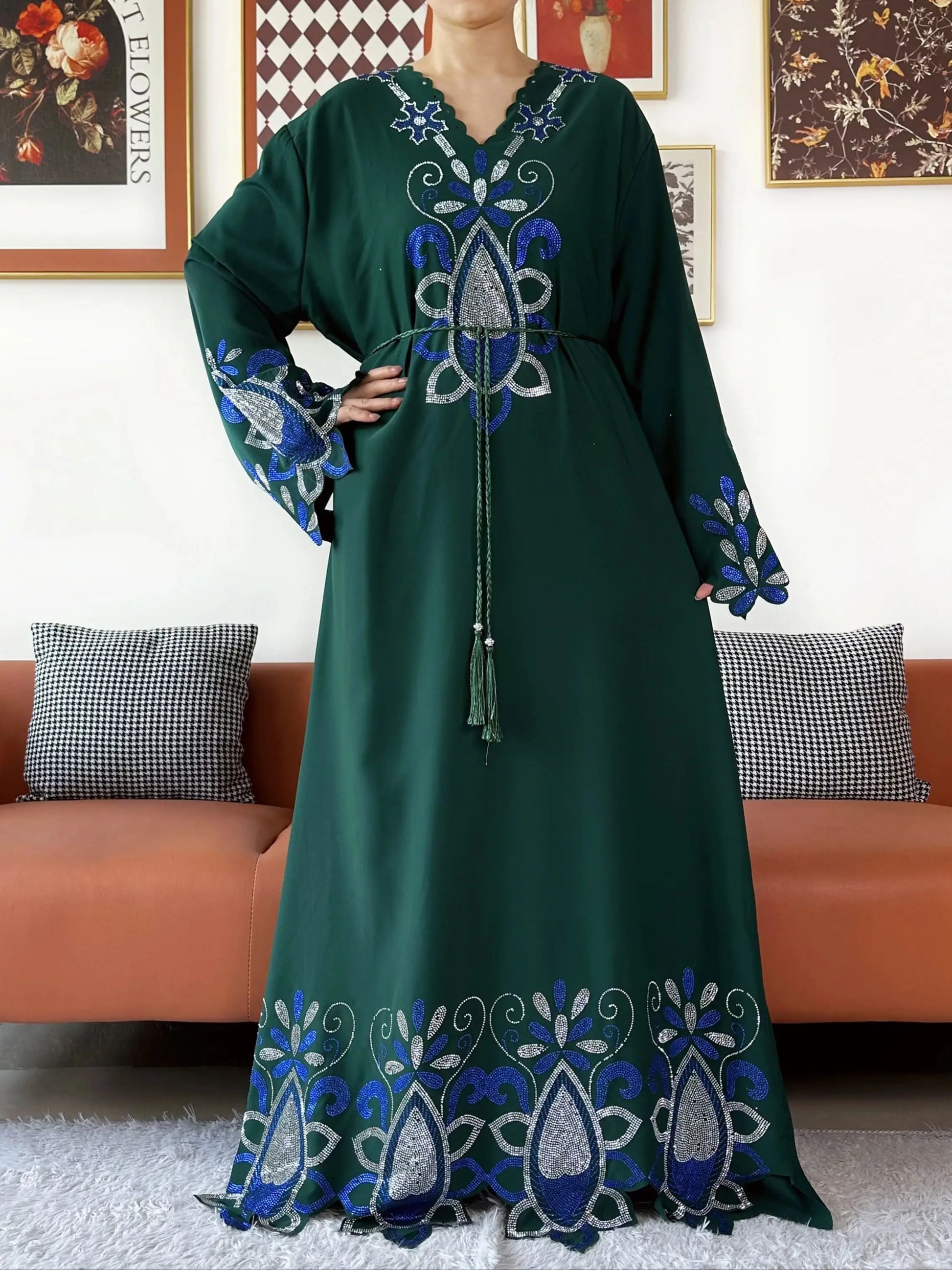 New 2025 Muslim Party Women Abaya Chiffon Diamond Long Sleeve Casual Clothing African Abaya Women Robe Dubai Turkey Islamic Robe.