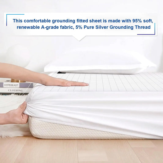 MAXSHARER Earthing 180*200*30cm fitted sheet Organic cotton with Conductive silver fiber Grounding bed sheet for Nature Wellness.