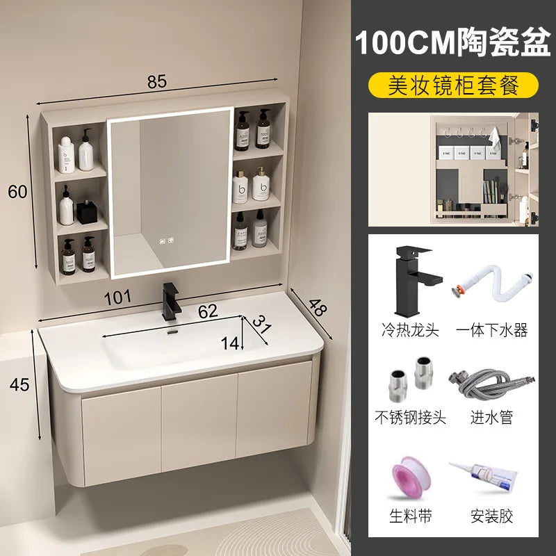 Moderner intelligenter Badezimmerschrank, Wabenstruktur, Aluminium, WC, Waschbecken, Schrank, Kombination, integriertes Keramikwaschbecken, Waschtisch