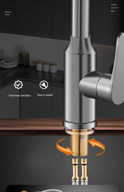 Kitchen Faucets Fine copper gun gray kitchen sink pull-out faucet household sink washbasin rotating hot and cold faucet