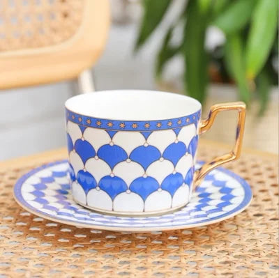Luxury Coffee Cup and Saucer Set for Cappuccino, Latte, Espresso, Moroccan Style, Ceramic Tea Cup, Kitchen Tool, House Warming.