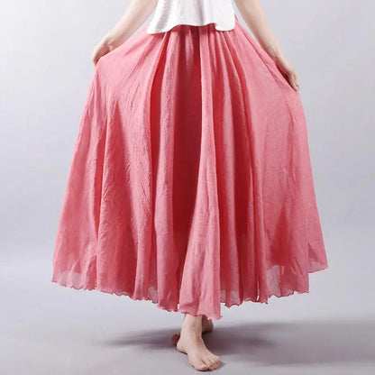 Frauen Elegante Hohe Taille Leinen Maxi Rock 2023 Sommer Damen Casual Elastische Taille 2 Schichten Röcke saia feminina 20 Farben SK53