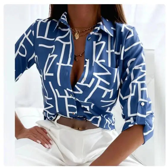 Casual New Long Sleeve Lapel Slim Tops Women Fashion Commute Chic Clothes Blusas Office Ladies Multicolor Printed Blouses Shirts.