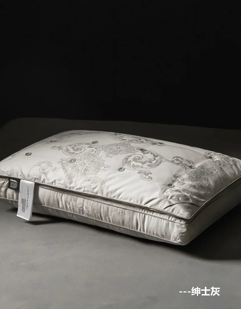 Pure Cotton Satin Jacquard Silk Pillows 48*74cm Mulberry silk Filling Anti Mite Soft Fluffy Hotel Sleeping Bedding Pillows.