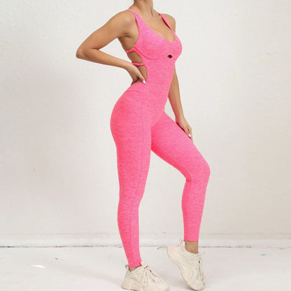 Seamless Yoga Jumpsuits Sports Fitness Peach Hip Raise Cross Beauty Back Dance Belly Contracting One-piece Tracksuits for Women.