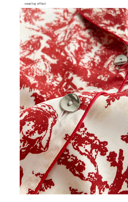 Mode Druck Blume 2PCS Pyjamas Set Frauen Nachtwäsche Frühling Sommer Hosen Anzüge Lounge Tragen Lose Satin Homewear Pijamas Anzug.