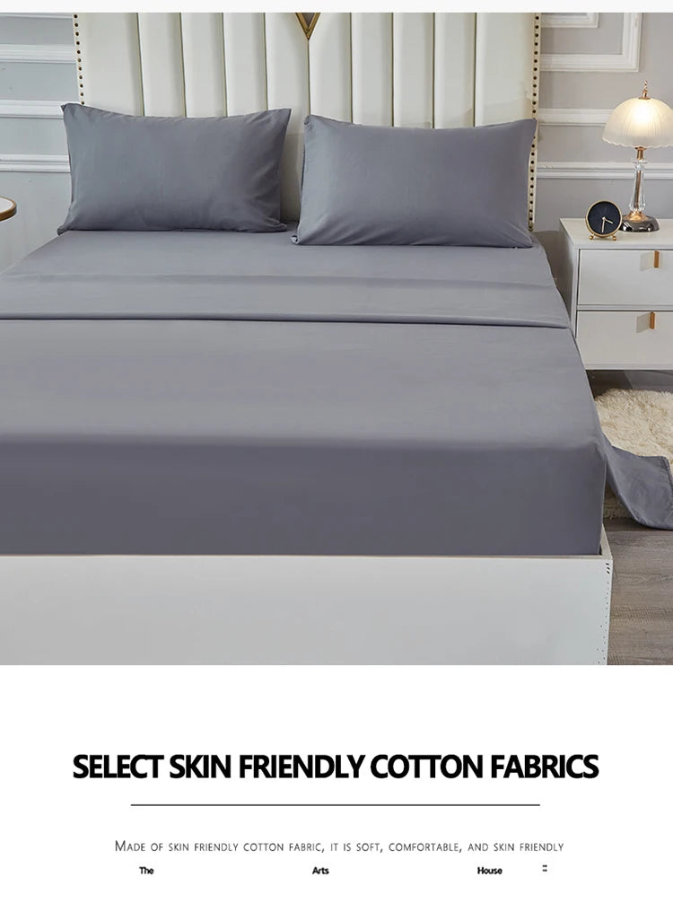 3/4pcs Solid Beding Set, Waterproof Fitted sheet & Bed Sheet & Pillowcases Soft, Queen, KIng, Full, Twin Size, White and Gray.
