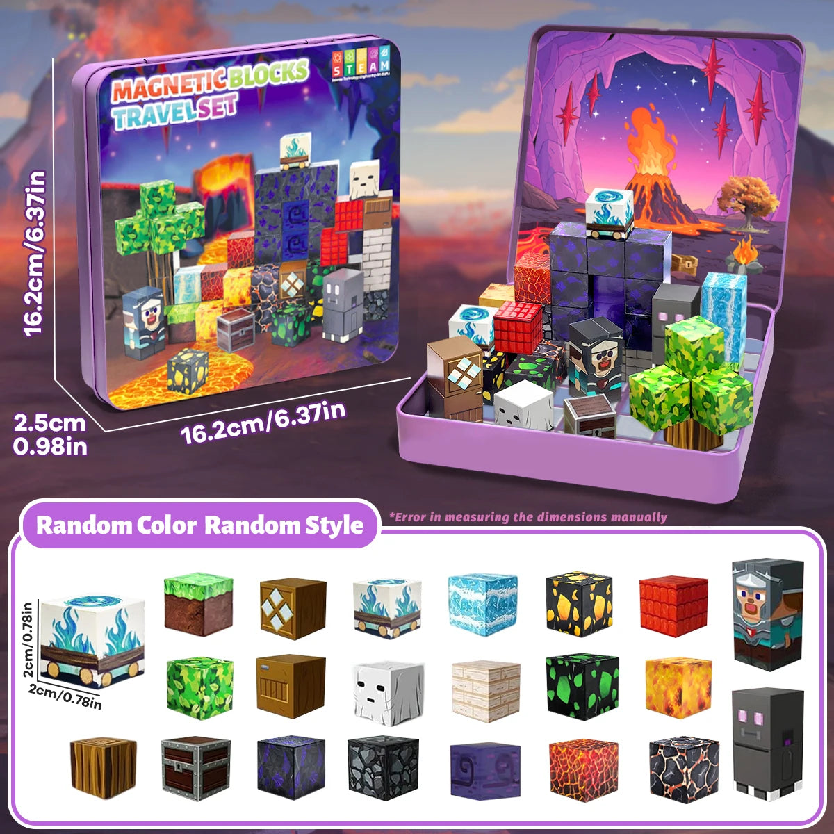 Magnetic Blocks Travel Magnet Cube Magnetic Building Blocks Toys with Portable Iron Box STEM Educational Magnet Toys for Kids.