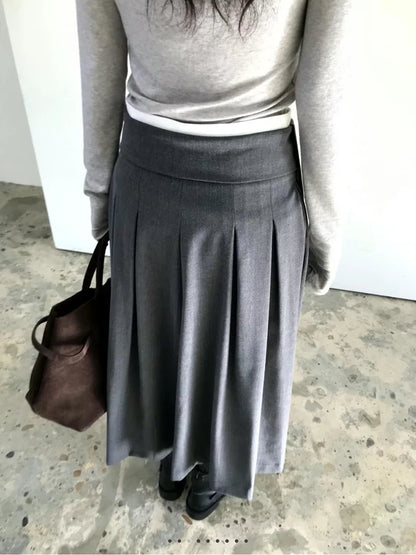 Elegant Pleated Midi Skirt Women Fashion Patchwork Asymmetrical Skirts Summer Office Ladies Korean Casual Design A Line Faldas.