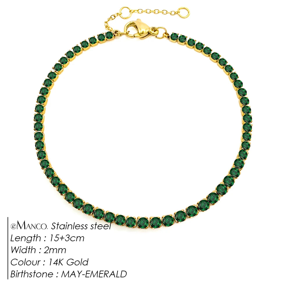 eManco Stainless Steel Gold Plated Sparkling Bracelet High Quality White Zirconia Single Row Simple Accessory For Girls