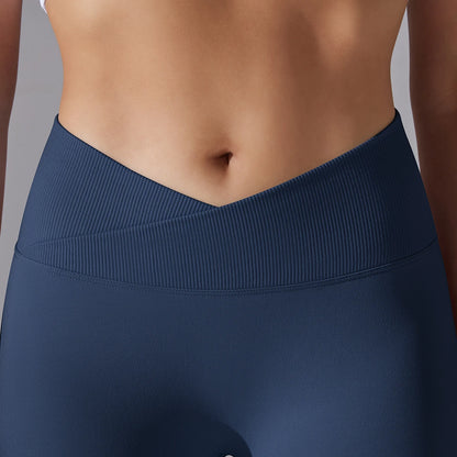 Crossover Waist Women Yoga Leggings Hips Lifting Gym Leggings Seamless Sport Pants High Waist Fitness Leggings Workout Running