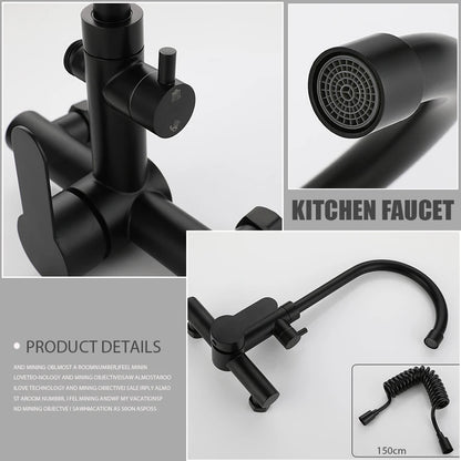 Kitchen Faucet With Spray Gun Wall Mounted Hot Cold Water Mixer Tap Rotatable Faucets Dual Water Mode No Dead corner Cleaning