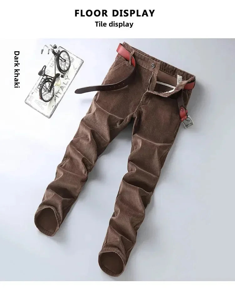 2025 Spring Autumn Men's Corduroy Casual Pants Straight Leg Loose Fit Youth Winter Thick Warm Velvet Long Pants for Men Trousers